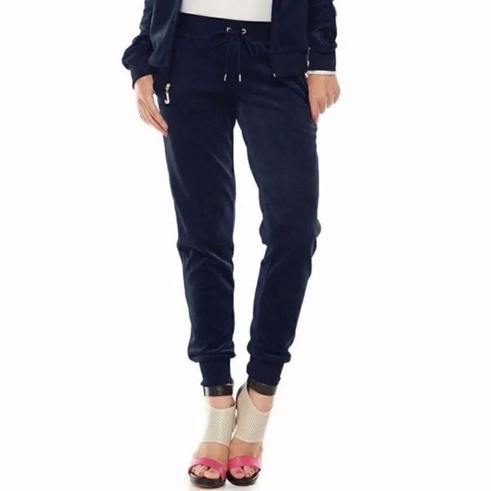 Juicy Couture High Rise Velour Jogger Pants Navy Blue